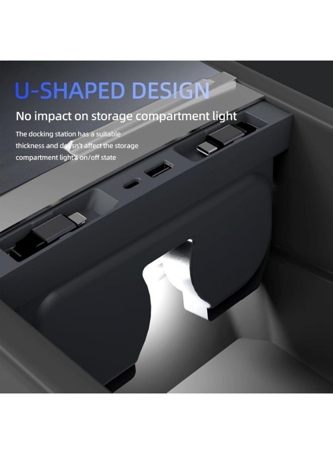 موزع USB لسيارة تسلا موديل Y Juniper 2025 2026 موديل 3 هايلاند 2024 2025 مع غطاء انزلاقي، كابلات قابلة للسحب ثنائية Type-C بقدرة 30 واط أو 65 واط، شاحن سريع متعدد المنافذ متوافق مع محطة تثبيت لوحة التحكم المركزية - Image 5