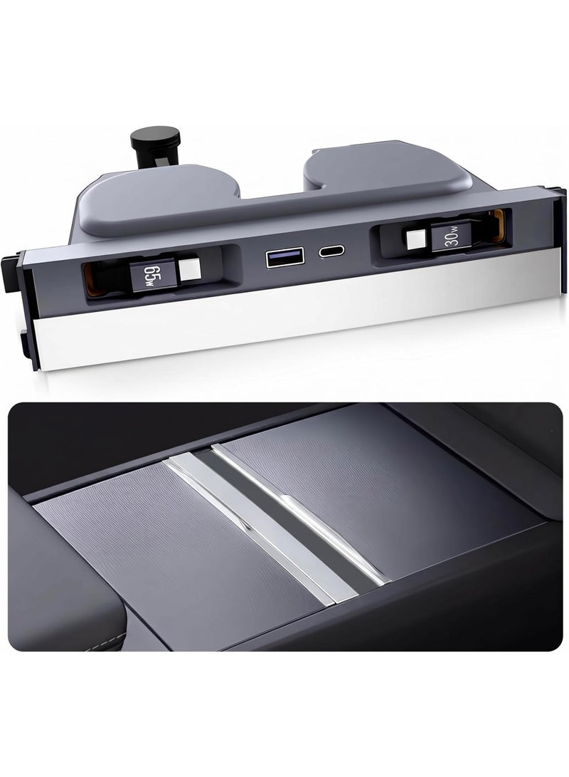 موزع USB لسيارة تسلا موديل Y Juniper 2025 2026 موديل 3 هايلاند 2024 2025 مع غطاء انزلاقي، كابلات قابلة للسحب ثنائية Type-C بقدرة 30 واط أو 65 واط، شاحن سريع متعدد المنافذ متوافق مع محطة تثبيت لوحة التحكم المركزية - Image 1