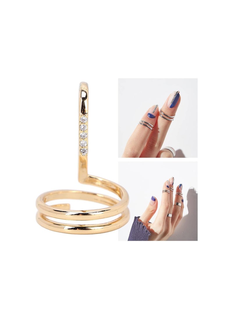 Generic - Women Finger Nail Ring, Rhinestone Fingernail Ring, Fashion Decorative Jewelry Nail Art Ring Accessories for Ladies Wearing(gold) - Image 1