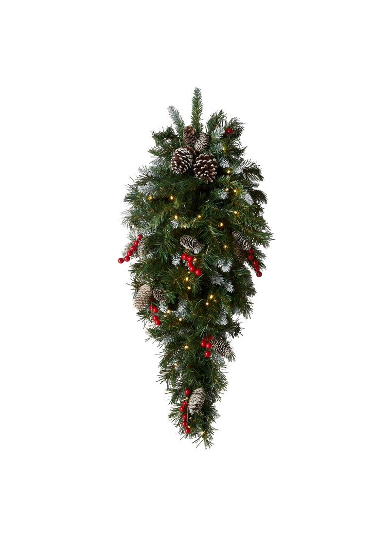 National Tree Company National Tree Company PreLit Artificial Christmas Teardrop Green Frosted Berry White Lights Decorated with Pine Cones Berry Clusters Frosted Branches Christmas Collection 36 Inches 