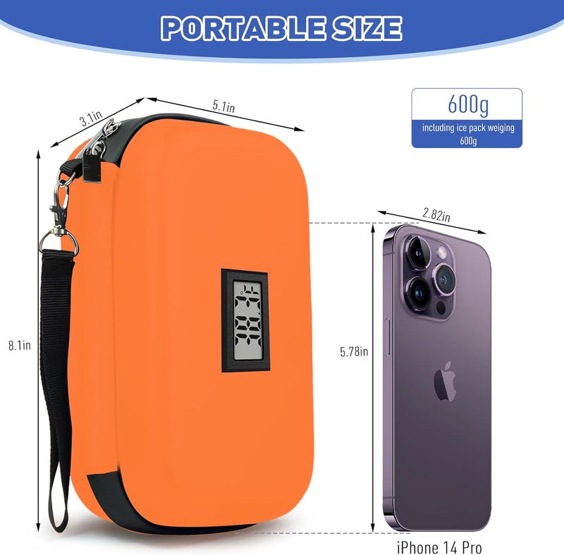 Verifine Insulin Cooler Travel Case 2  180g TSA Approved Ice Packs Refrigerated Medicine Case with Temperature Display Orange - Image 4