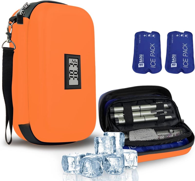 Verifine Insulin Cooler Travel Case 2  180g TSA Approved Ice Packs Refrigerated Medicine Case with Temperature Display Orange - Image 2