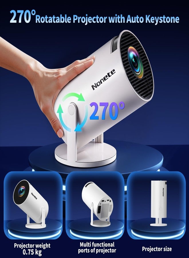 Nonete [2026 Upgraded] Mini Projector Support 4K 1080P FHD Auto Keystone 270° Rotatable with WiFi 6 and Bluetooth 5.2 Projector Portable Compatibile with HDMI/TV Stick/Memory Stick/Laptop,White - Image 5