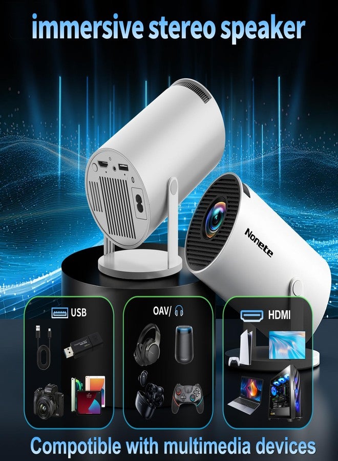 Nonete [2026 Upgraded] Mini Projector Support 4K 1080P FHD Auto Keystone 270° Rotatable with WiFi 6 and Bluetooth 5.2 Projector Portable Compatibile with HDMI/TV Stick/Memory Stick/Laptop,White - Image 4