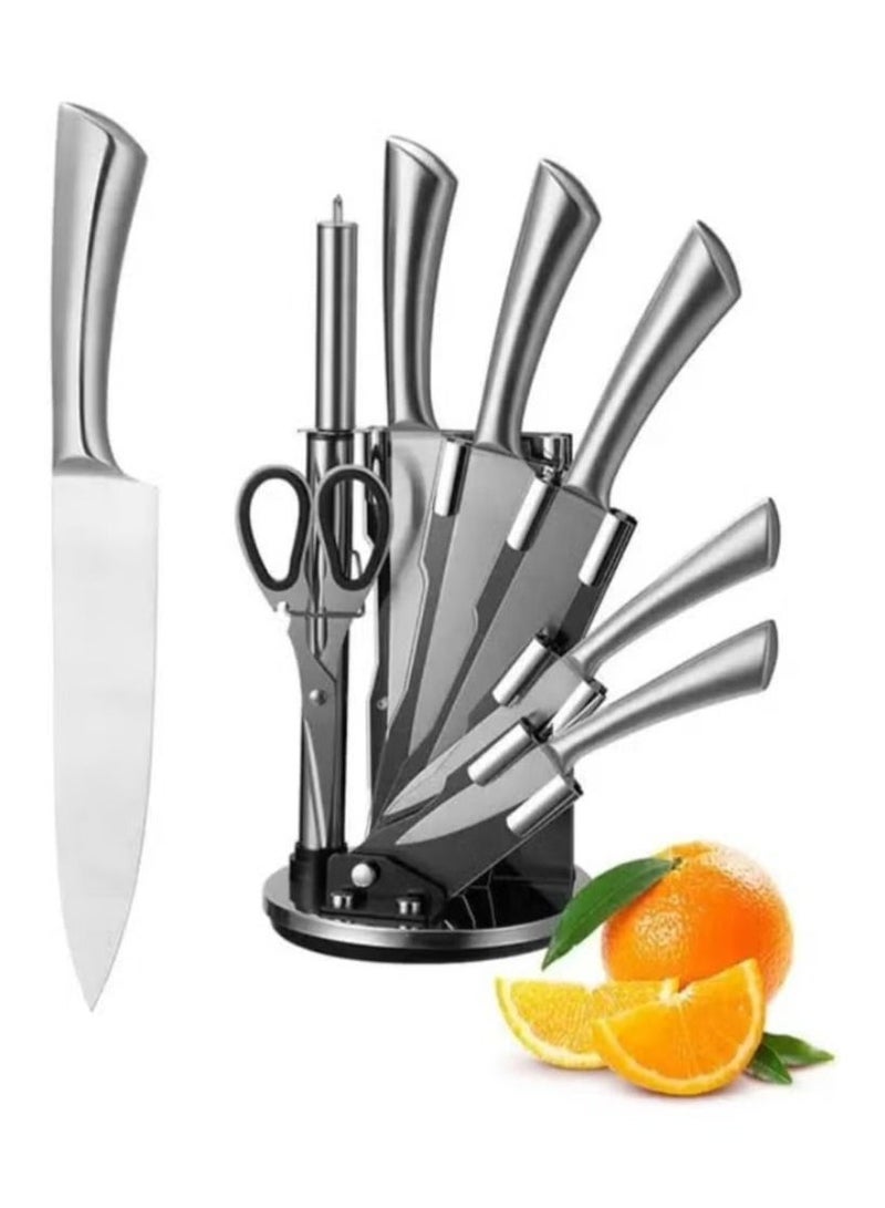Dream Zone 8-Piece Knife Set With Rotating Stand Silver - Image 1
