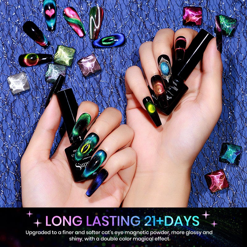 SUPWEE Cat Eye Gel Nail Polish Set - 12 Colors 9D Magnetic Nail Polish Gel Galaxy Cateye Nail Gels Polishes with 1 Black Gels and Magnetic Lamp Cure Required Home Manicure DIY Nail Art - Image 4