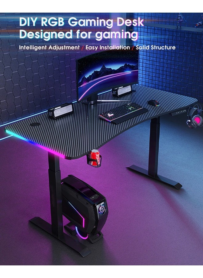 NKX Multifunctional Adjustable Height Gaming Desk with RGB LED Lights, Wireless Remote, Handle Rack, Cup Holder, USB Socket and Headphone Hook 120 CM  - Image 3