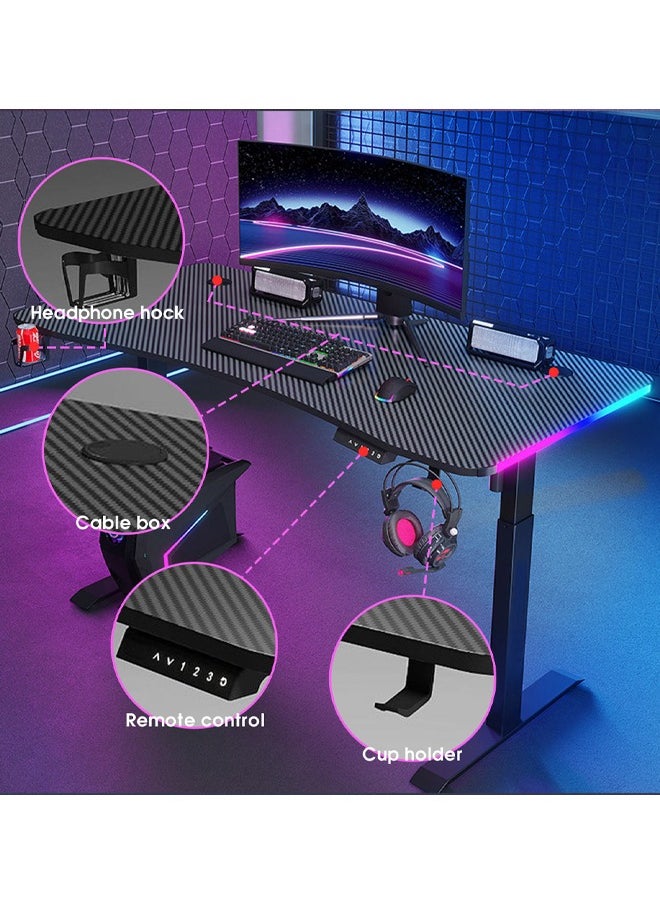 NKX Multifunctional Adjustable Height Gaming Desk with RGB LED Lights, Wireless Remote, Handle Rack, Cup Holder, USB Socket and Headphone Hook 120 CM  - Image 4