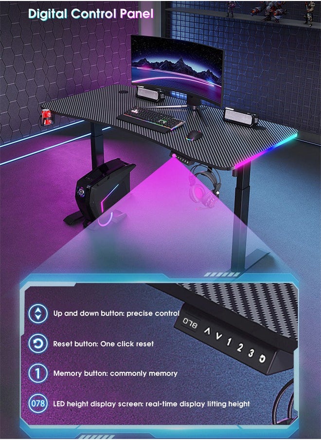 NKX - Multifunctional Adjustable Height Gaming Desk with RGB LED Lights, Wireless Remote, Handle Rack, Cup Holder, USB Socket and Headphone Hook 120 CM - Image 1