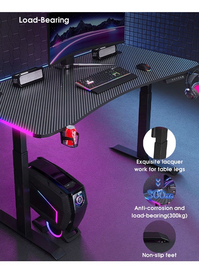 NKX - Multifunctional Adjustable Height Gaming Desk with RGB LED Lights, Wireless Remote, Handle Rack, Cup Holder, USB Socket and Headphone Hook 120 CM - Image 1