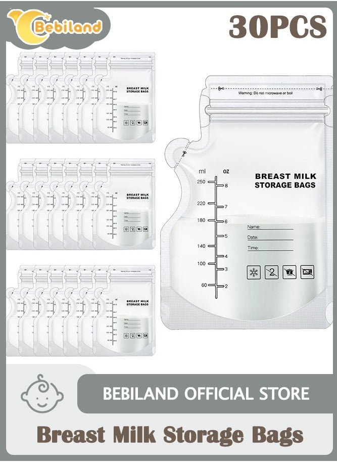 Bebiland 30 Piece 250 Ml Disposable Breast Milk Storage Bags With Pour Spout For Breastfeeding No-Leak Milk Freezer Storage Pouches  - Image 1