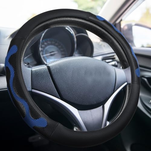 DaisyInner 15 Inch Truck Steering Wheel Cover Leather Wheel Semi-Truck Comfy Grip Cover Anti Slip Car Accessory, Fits Rv, Big Rig and Classic Car (Blue, Classic Style) - Image 1
