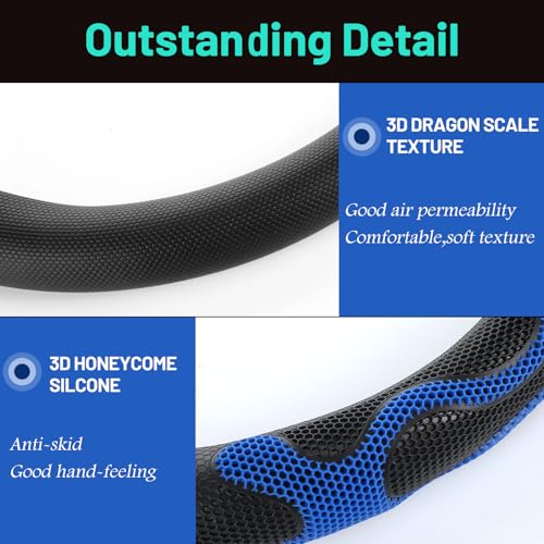 DaisyInner 15 Inch Truck Steering Wheel Cover Leather Wheel Semi-Truck Comfy Grip Cover Anti Slip Car Accessory, Fits Rv, Big Rig and Classic Car (Blue, Classic Style) - Image 3