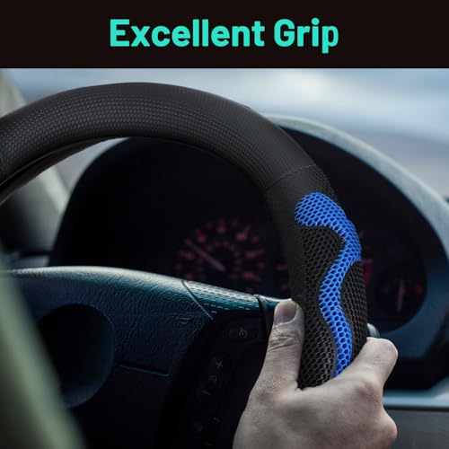 DaisyInner 15 Inch Truck Steering Wheel Cover Leather Wheel Semi-Truck Comfy Grip Cover Anti Slip Car Accessory, Fits Rv, Big Rig and Classic Car (Blue, Classic Style) - Image 2