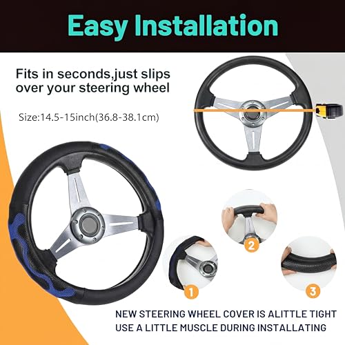 DaisyInner 15 Inch Truck Steering Wheel Cover Leather Wheel Semi-Truck Comfy Grip Cover Anti Slip Car Accessory, Fits Rv, Big Rig and Classic Car (Blue, Classic Style) - Image 5