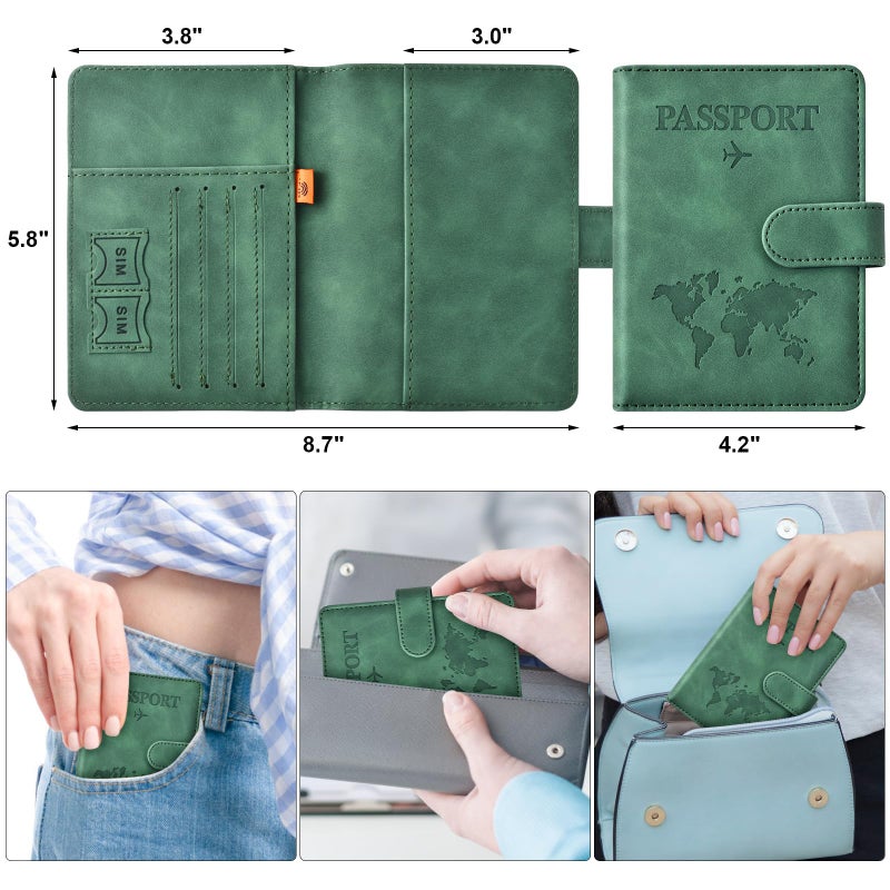 Eoehro Passport Holder for Travel Essentials, Passport Wallet Cover Case for Travel Must Haves Accessories,Passport Book Holders for Women and Men(dark green) - Image 2