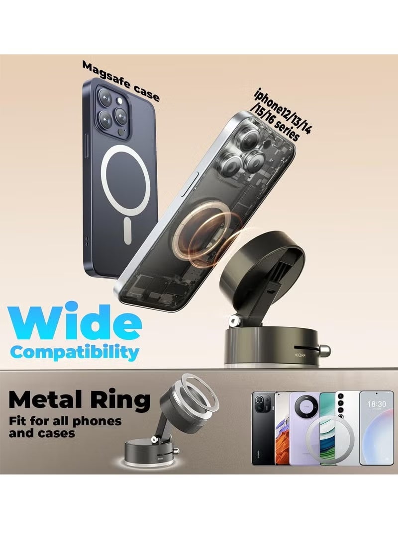 Arabest Vacuum Magnetic Phone Holder  Car Mobile Holders, Suction Cup Phone Mount, Foldable Strong Magnetic Cell Phone Holder for Car/Gym/Mirror/Smooth Surface, Compatible with Magsafe iPhone - Image 4