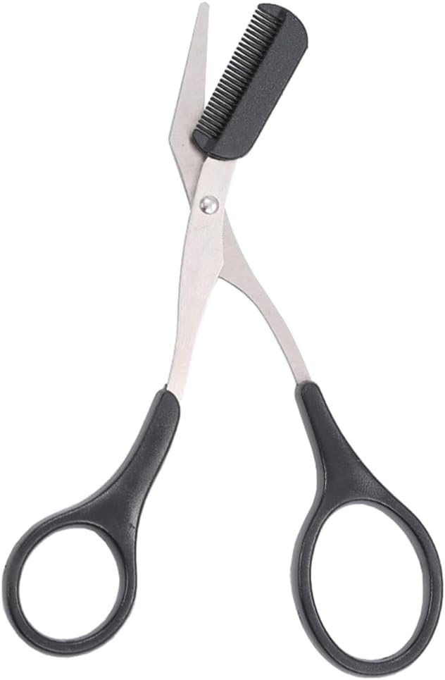 erioctry Erioctry Professional Precision Trimmer Eyebrow Scissors Remover Beauty Tool with Comb and Non Slip Finger Grips Black Silver Tone for Men 
