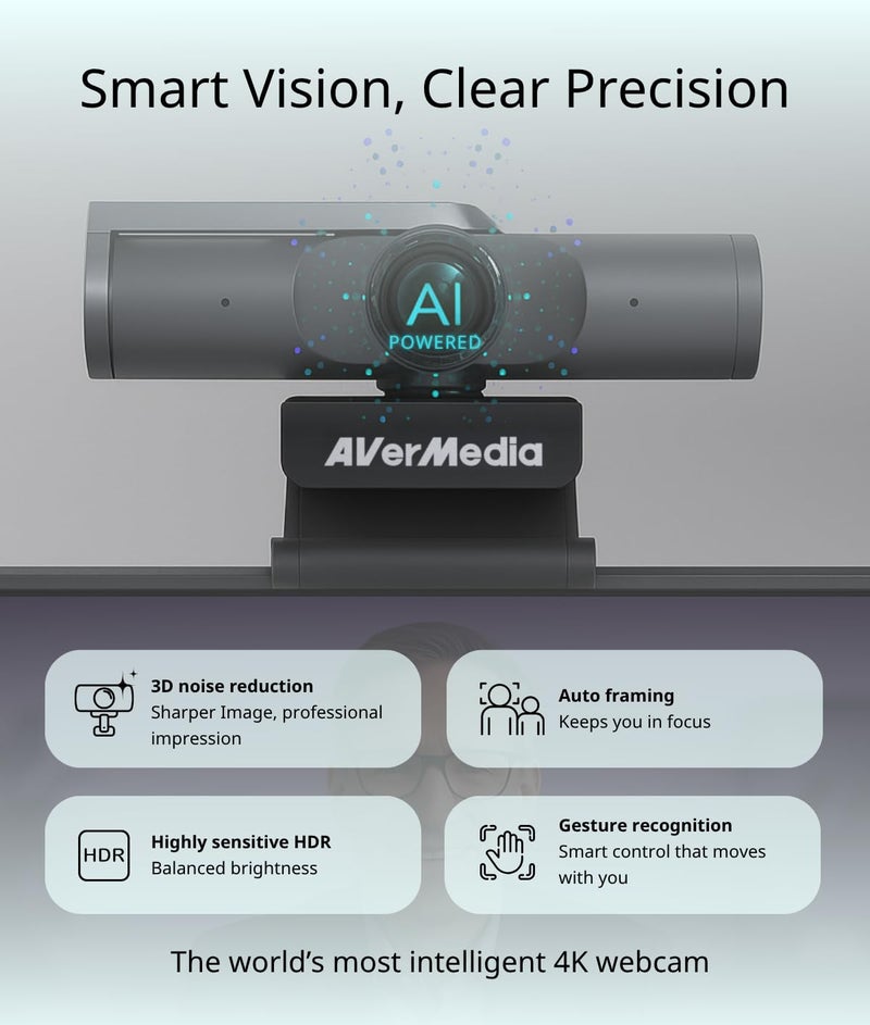 AVerMedia PW515 4K Ultra HD Business Webcam with Microphone for PC/Desktop/Laptop/Mac, with AI Auto Framing for Streaming, Meeting, Video Calls, Sony Sensor, Works with Teams, Zoom, Google Meet, OBS - Image 4
