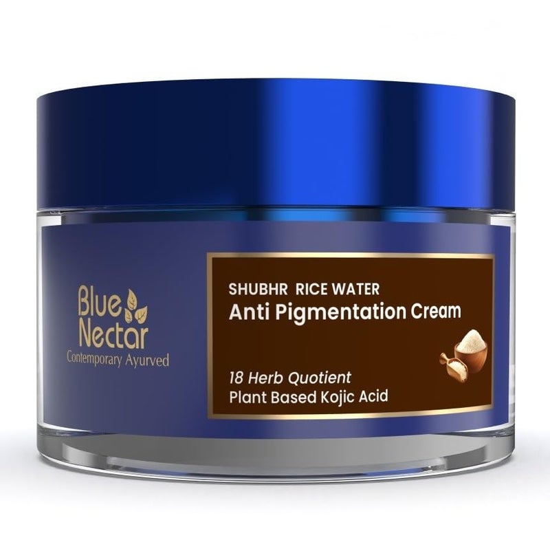 Blue Nectar كريم وجه بلو نكتار 2 حمض كوجيك لتصبغ البشرة فطر ماء الأرز مرطب لتقليل التصبغ وتحسين لون البشرة كريم وجه للنساء 18 عشبة 50 جرام - Image 1