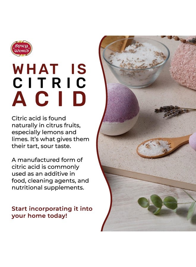 Spicy World Citric Acid 2 LB Bag - 100% Pure, Food Grade & Non-GMO - Citric Acid Powder for Cleaning, Bath Bombs, Preserving - Fine Granular by Spicy World - Image 2