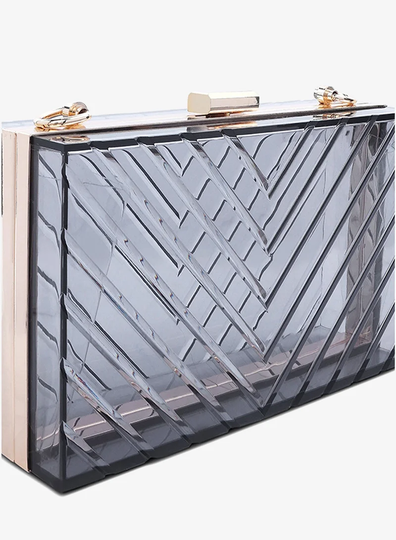 London Rag  Black Transparent Chevron Pattern Clear Clutch Bags for Women | Best Price UAE