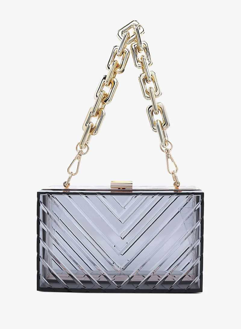 London Rag  Black Transparent Chevron Pattern Clear Clutch Bags for Women | Best Price UAE