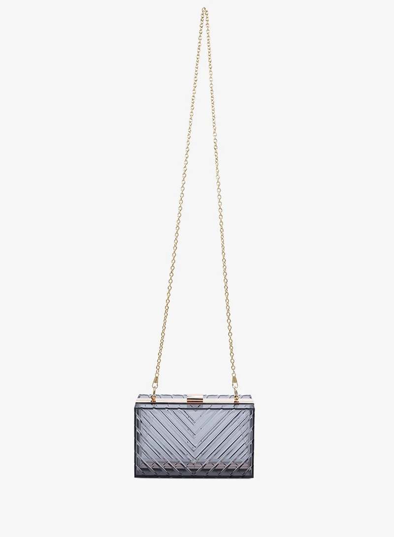 London Rag  Black Transparent Chevron Pattern Clear Clutch Bags for Women | Best Price UAE