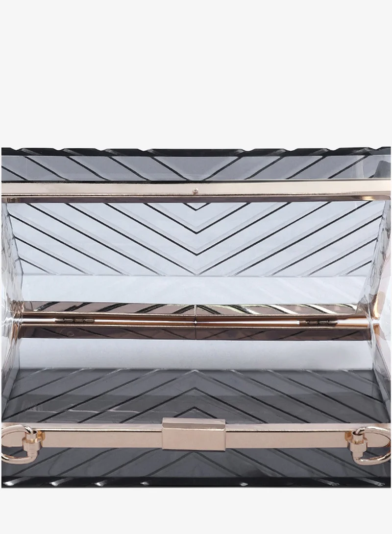 London Rag  Black Transparent Chevron Pattern Clear Clutch Bags for Women | Best Price UAE