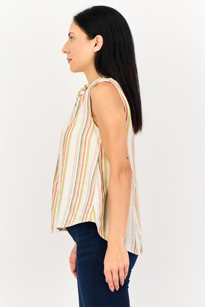 SALSA Women Tie Neck Sleeveless Stripe Top, Multicolor - Image 2