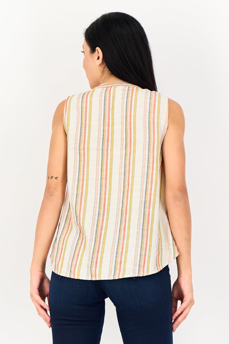 SALSA Women Tie Neck Sleeveless Stripe Top, Multicolor - Image 3