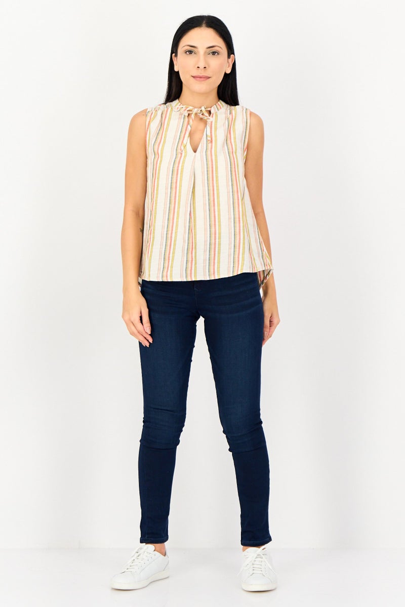 SALSA Women Tie Neck Sleeveless Stripe Top, Multicolor - Image 4