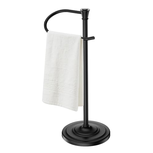 UNCONSIL Black Bath Hand Towel Holder Stand,Stainless Steel 16 Inch Free Standing Towel Rack,Heavy Weight Towel Bar for Bathroom Vanity Countertop &Kitchen - Image 1