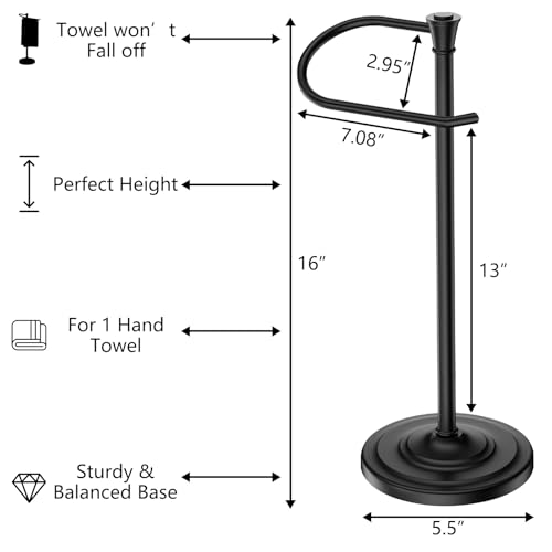 UNCONSIL Black Bath Hand Towel Holder Stand,Stainless Steel 16 Inch Free Standing Towel Rack,Heavy Weight Towel Bar for Bathroom Vanity Countertop &Kitchen - Image 5