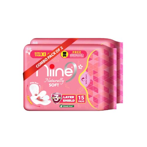 NIINE Naturally Soft Ultra Thin XL+ Sanitary Napkins for Heavy Flow (Pack of 2) 30 Pads with Free Biodegradable Disposal Bags - Image 1