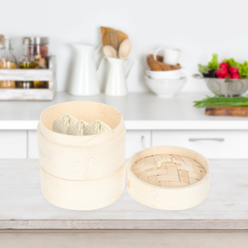 10cm Small Bamboo Steamer Basket With Lid For Dumplings Baozi Food Grade Natural Kitchen Home Use - Image 5