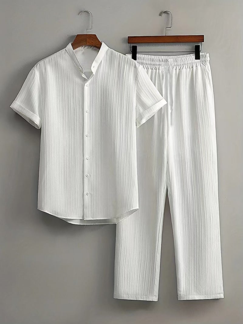 Men's Casual Short Sleeve Two-Piece Beach Set - Image 2