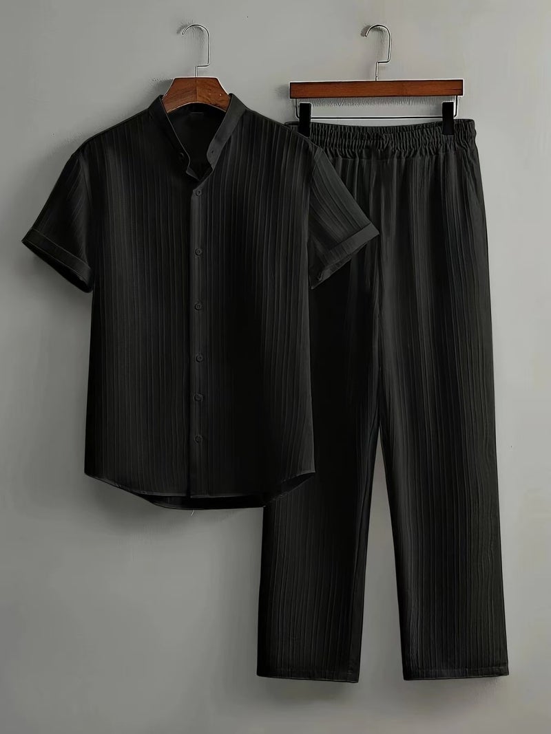 Men's Casual Short Sleeve Two-Piece Beach Set - Image 3
