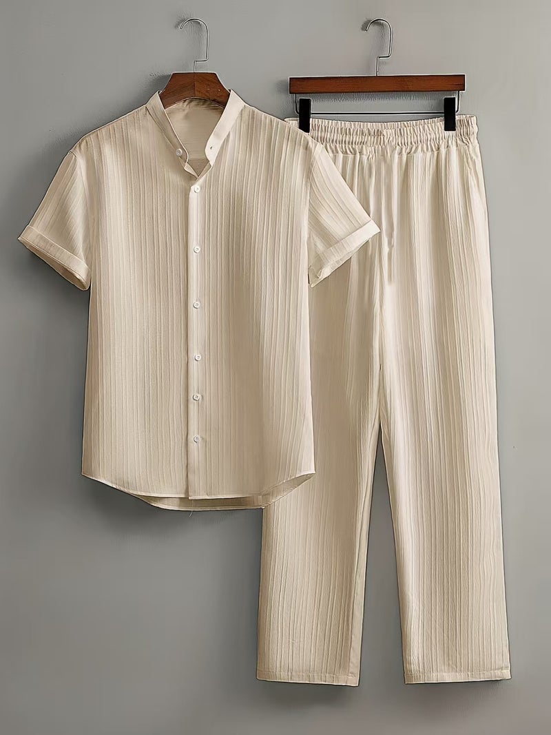 Men's Casual Short Sleeve Two-Piece Beach Set - Image 4