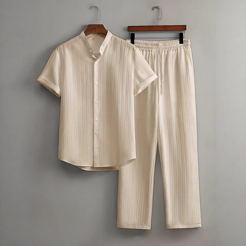 Men's Casual Short Sleeve Two-Piece Beach Set - Image 1