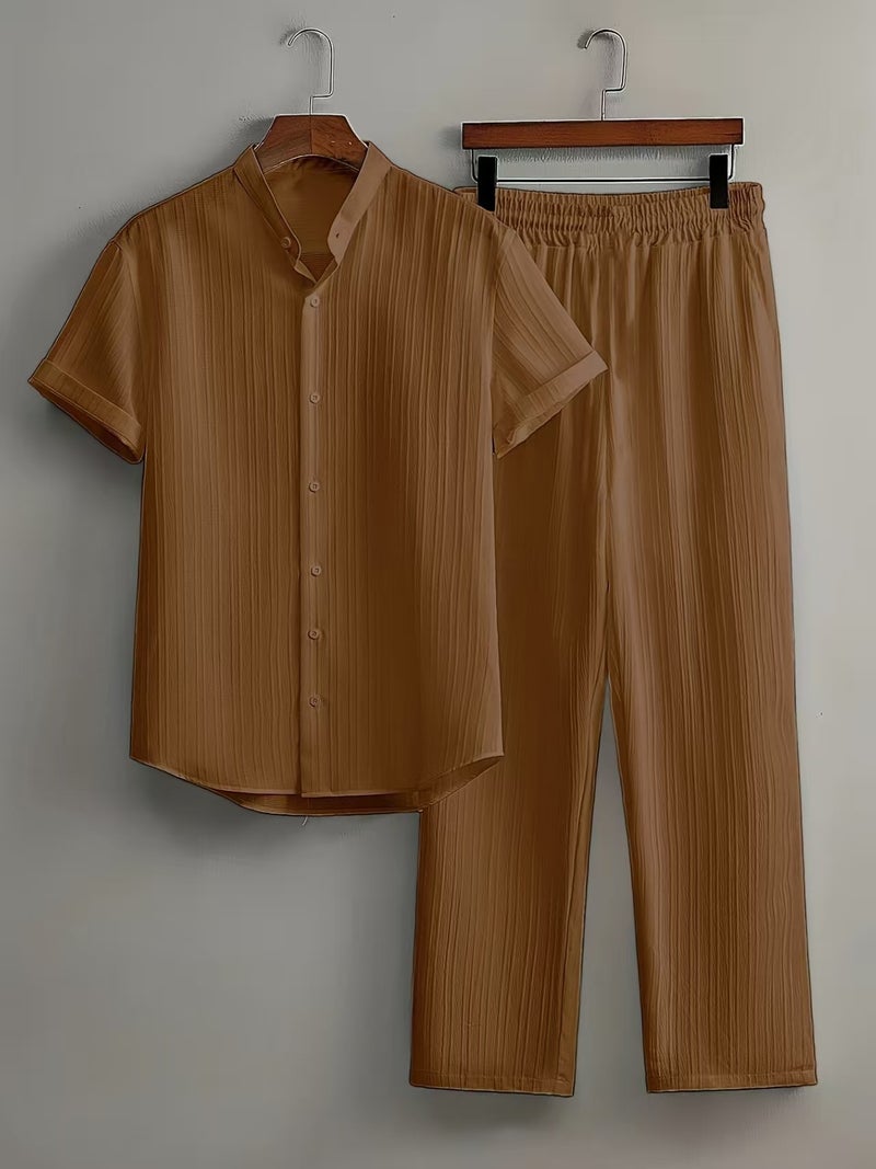 Men's Casual Short Sleeve Two-Piece Beach Set - Image 5