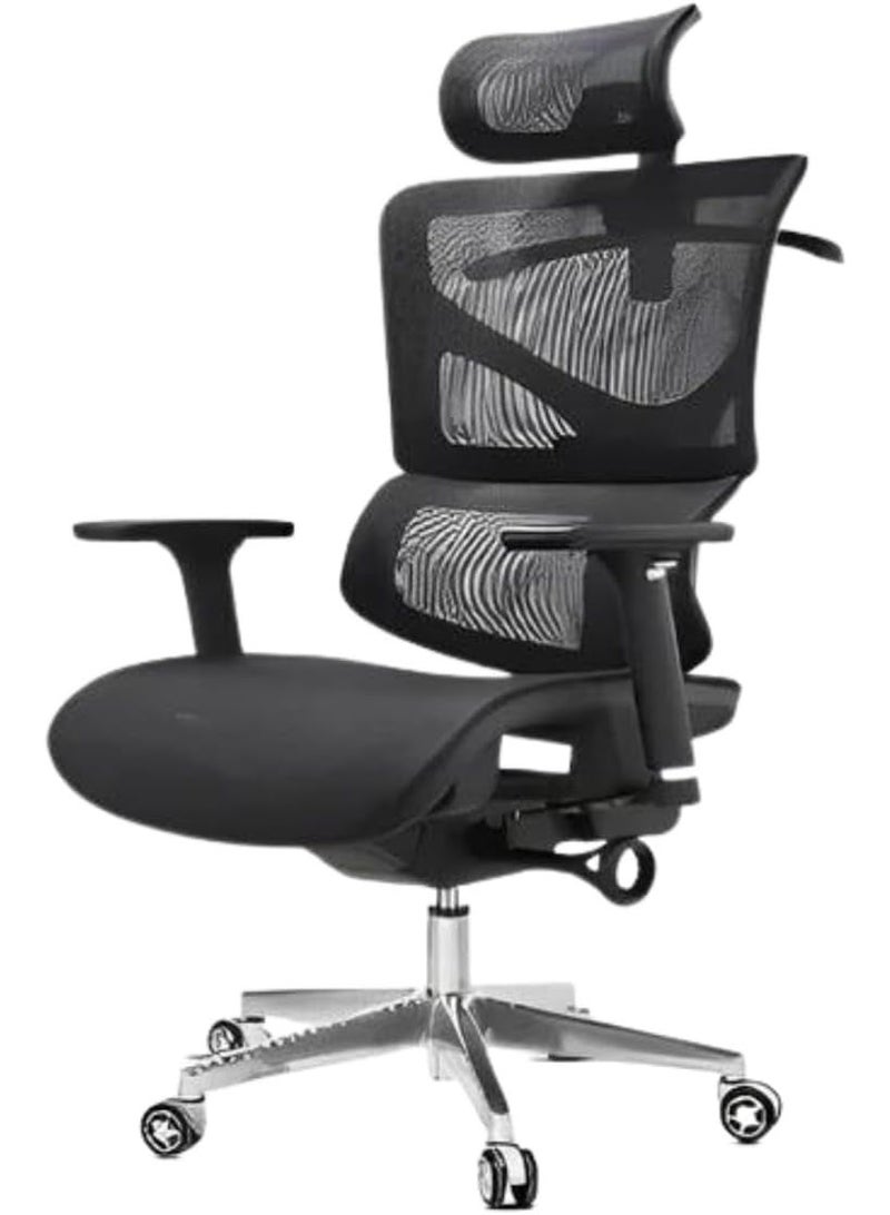 Comfortable office chair for home or office use with adjustable headrest and armrests, high-quality mesh back, thick padded cushion, dynamic lumbar support, 360-degree swivel design, black. - Image 1