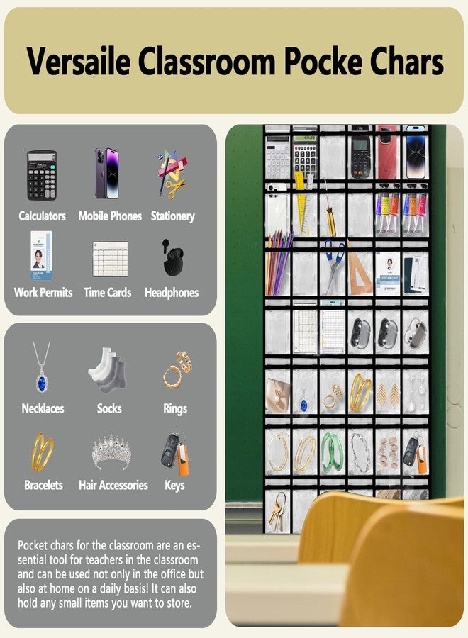 PAULONE Numbered Classroom Pocket Chart, Cell Phone Calculator Holder for Classroom Storage, Small Items Miscellaneous Closet Organiser, Wall Door Hanging Organiser-42 Pockets (42-White) - Image 4
