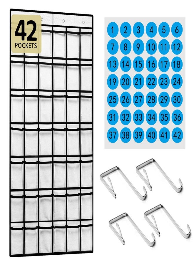 PAULONE Numbered Classroom Pocket Chart, Cell Phone Calculator Holder for Classroom Storage, Small Items Miscellaneous Closet Organiser, Wall Door Hanging Organiser-42 Pockets (42-White) - Image 1