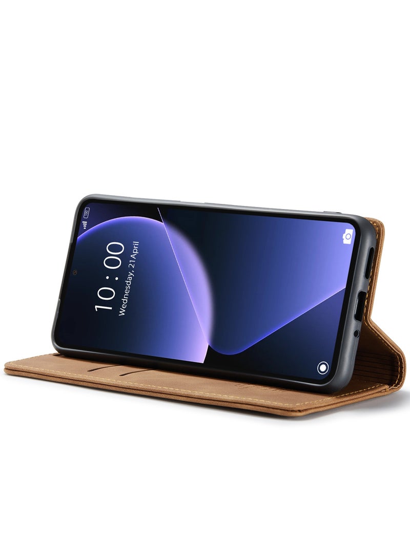 CaseMe Xiaomi 13T/13T pro Case Wallet Case Book Folding Flip Folio Case with Magnetic Kickstand Card Slots Protective Cover - Brown - Image 5