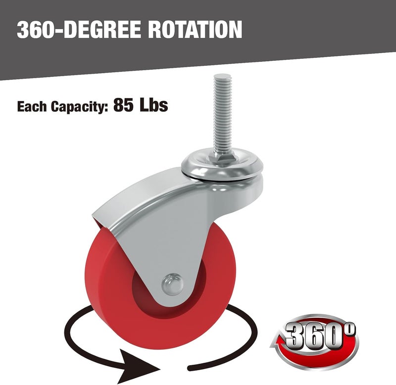BIG RED 2.5 Inch Stem Caster Wheels Set of 6,Heavy Duty 360 Degree Swivel Stem Casters for Creeper Service Utility Cart Stool Post Mount,ATR6551-6PB - Image 5