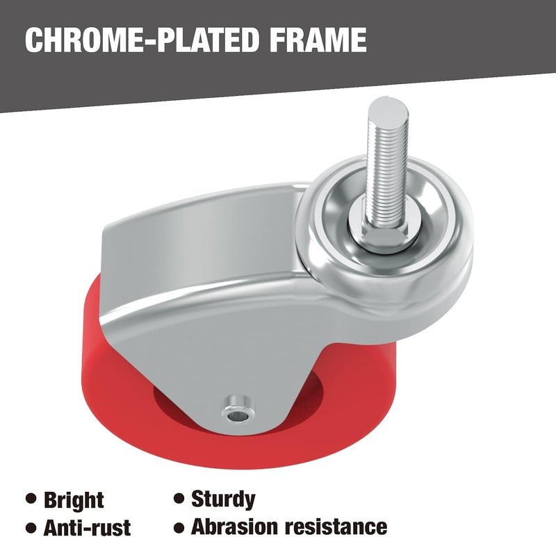 BIG RED 2.5 Inch Stem Caster Wheels Set of 6,Heavy Duty 360 Degree Swivel Stem Casters for Creeper Service Utility Cart Stool Post Mount,ATR6551-6PB - Image 4