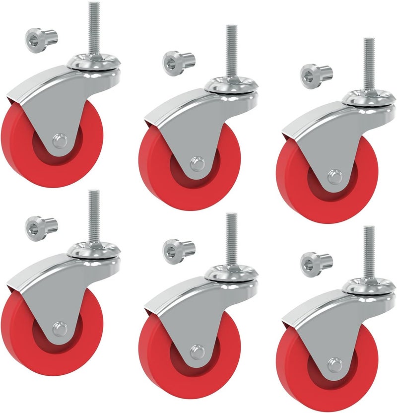 BIG RED 2.5 Inch Stem Caster Wheels Set of 6,Heavy Duty 360 Degree Swivel Stem Casters for Creeper Service Utility Cart Stool Post Mount,ATR6551-6PB - Image 1
