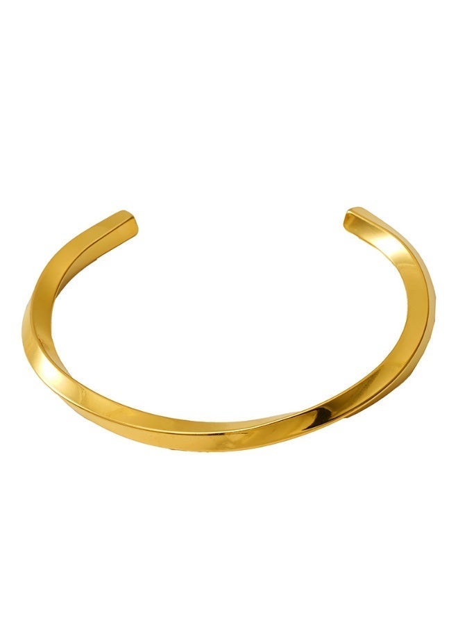 AMETOER 18K Gold-Plated Twisted Open-Ended Bracelet for Women | Minimalist Couple's Bangle | European and American Design | Personalized Gift Jewelry - Image 1