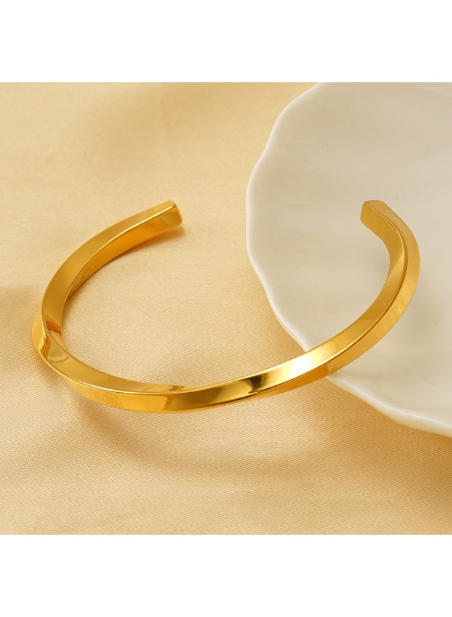 AMETOER 18K Gold-Plated Twisted Open-Ended Bracelet for Women | Minimalist Couple's Bangle | European and American Design | Personalized Gift Jewelry - Image 3